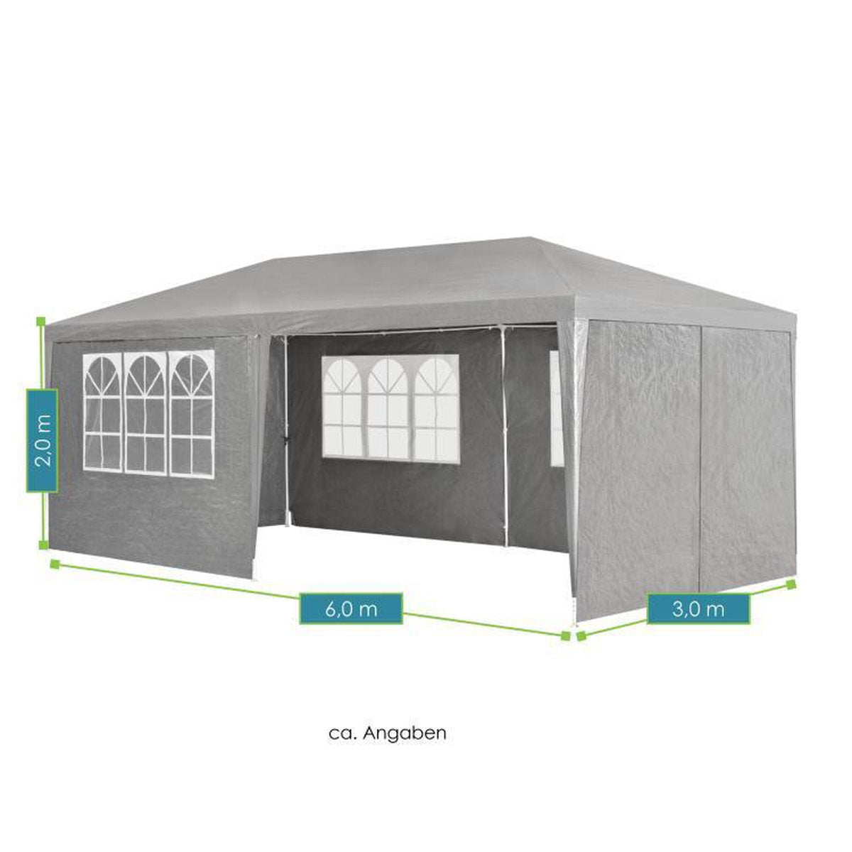 Partytent met zijwanden - 3x6M - Donkergrijs 3x6