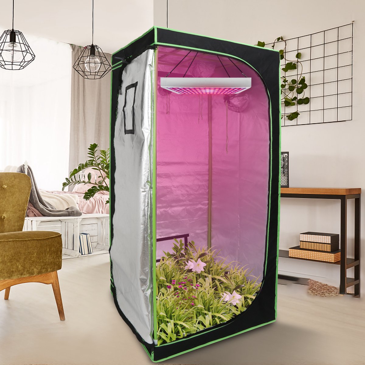 Kweektent in huis - 80 x 80 x 180 cm - Growtent Binnen - Growbox om Planten te Kweken - Zwart&Groen - 2-in-1 Kweekkast - Planten Dark Room - Greenhouse - Waterdicht