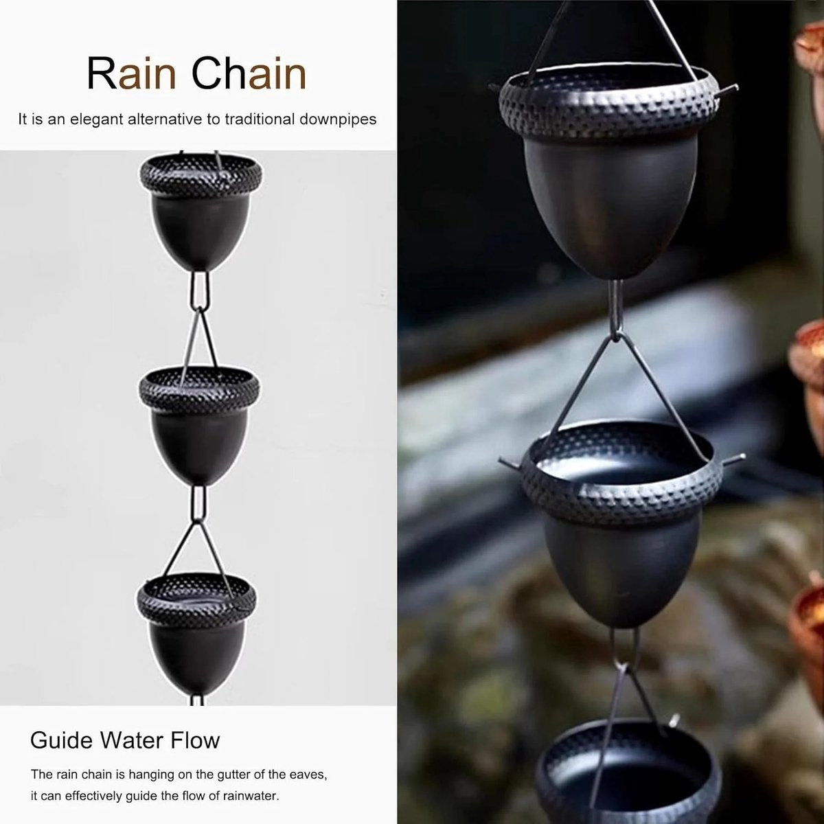ShopEighty8 - Rain Chain - Metal Chain - Rain Catcher - Gutter Decoration - Balcony Decoration - Waterfall Effect - 1.2 M Long - Metal
