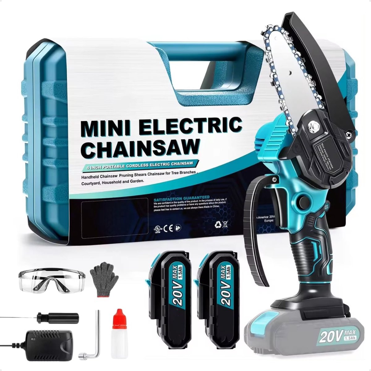 Mini chainsaw 20V Includes 2 Batteries - Electric Hand Chainsaw - Pruning Saw - Branch Saw - Tree Saw - Chainsaw