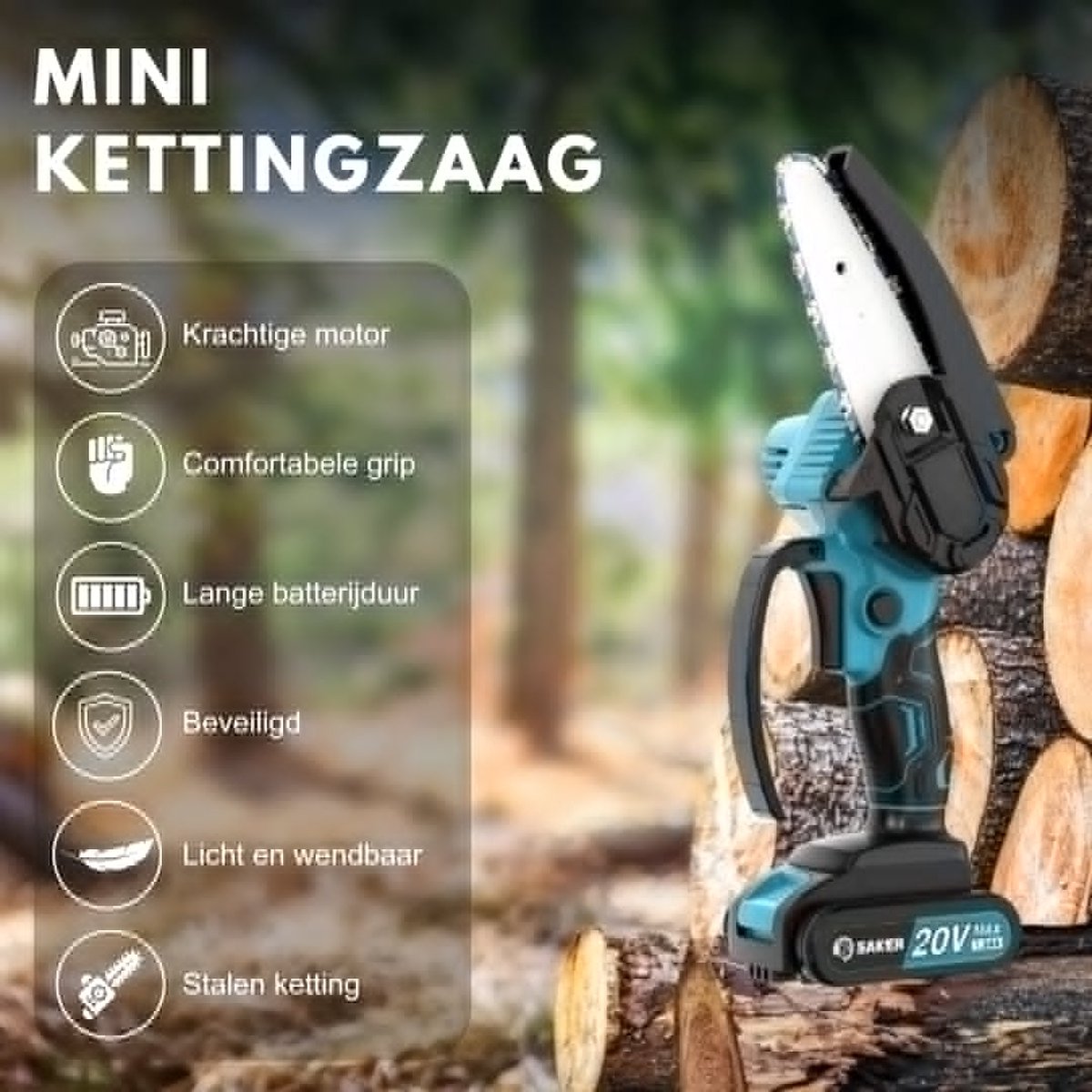 Mini chainsaw 20V Includes 2 Batteries - Electric Hand Chainsaw - Pruning Saw - Branch Saw - Tree Saw - Chainsaw