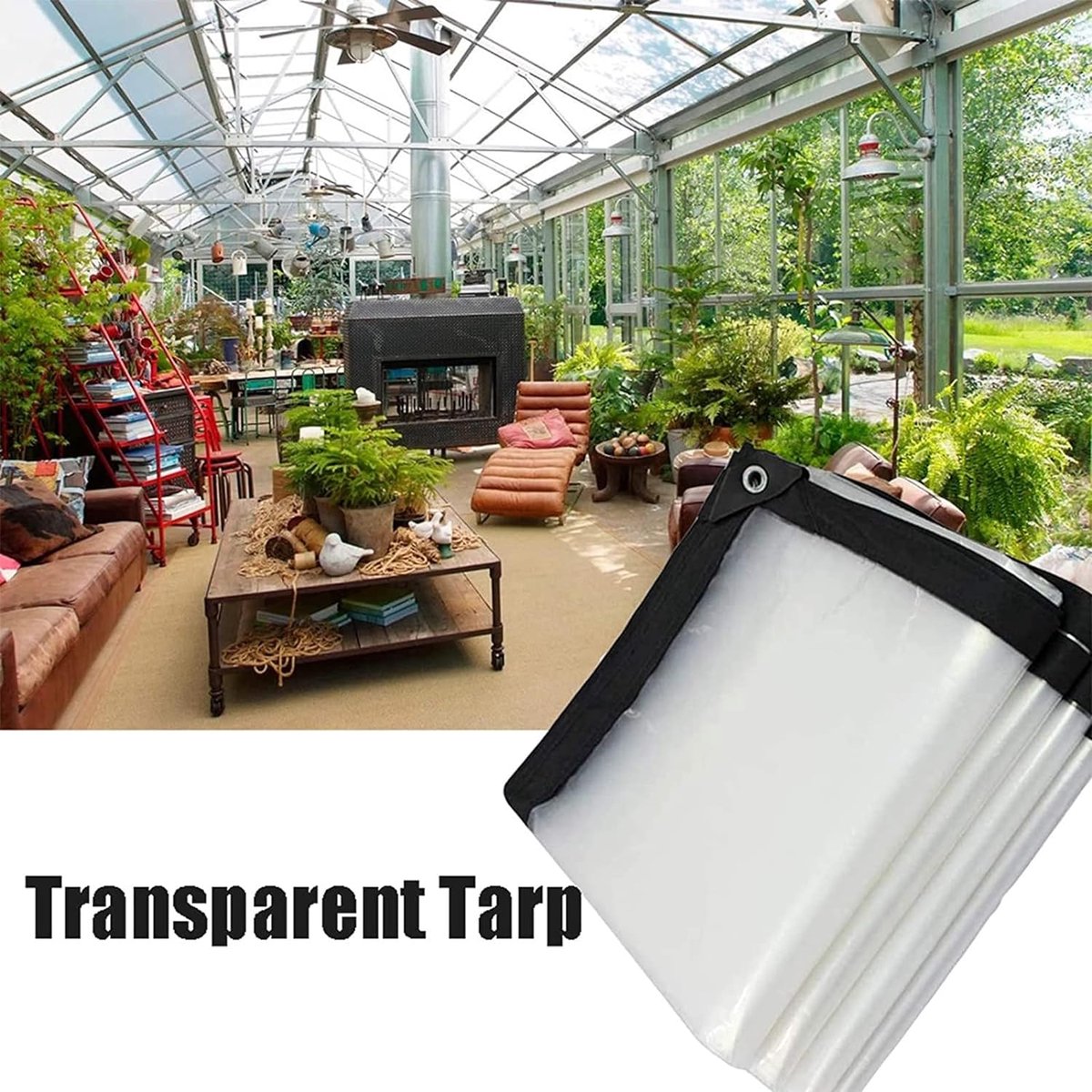 Zeildoek, Tuinscherm, Transparant, met Oogjes, Outdoor PVC, Scheidingsgordijnen, Zeildoeken voor Paviljoens, Pergola's, Balkons, Tuinen, Zijpanelen Etc, Weerbestendig Zeildoek, Maat: 2x5 m