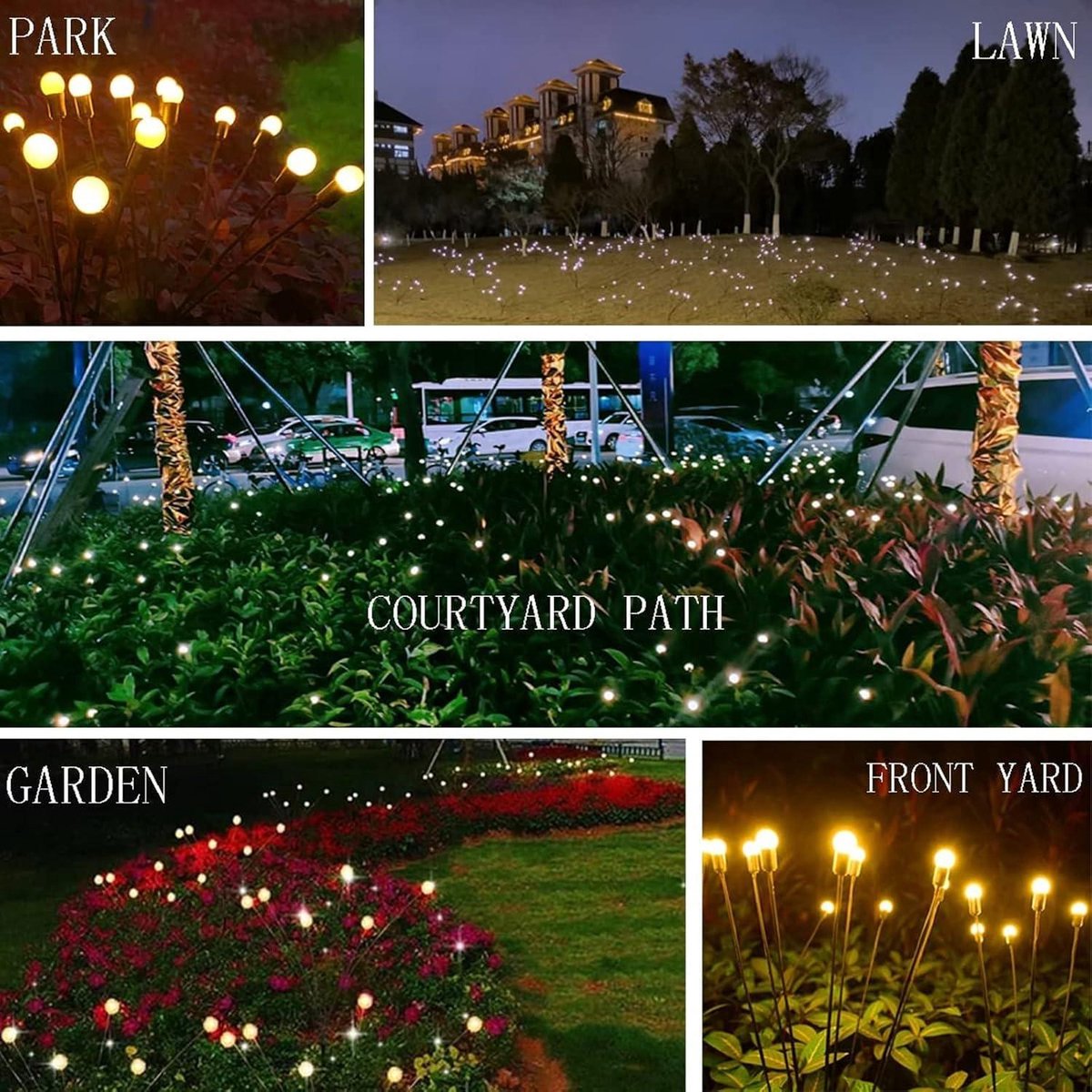 Firefly Solar Garden Lights - 4 Pack 10 LEDs IP65 Waterproof - Outdoor Lights for Patio Balcony Pathways Lawn Solar Landscape Lights