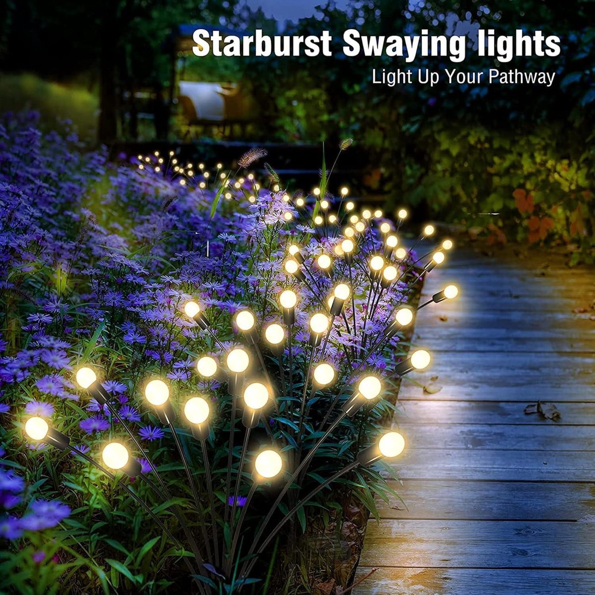 Firefly Solar Garden Lights - 4 Pack 10 LEDs IP65 Waterproof - Outdoor Lights for Patio Balcony Pathways Lawn Solar Landscape Lights
