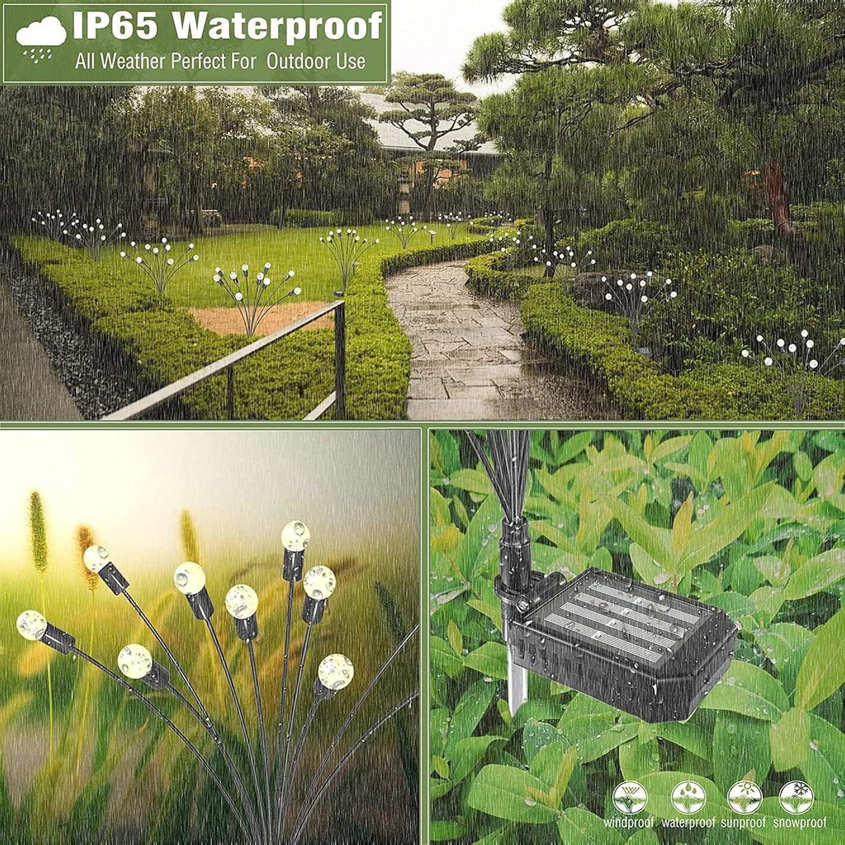 Firefly Solar Garden Lights - 4 Pack 10 LEDs IP65 Waterproof - Outdoor Lights for Patio Balcony Pathways Lawn Solar Landscape Lights