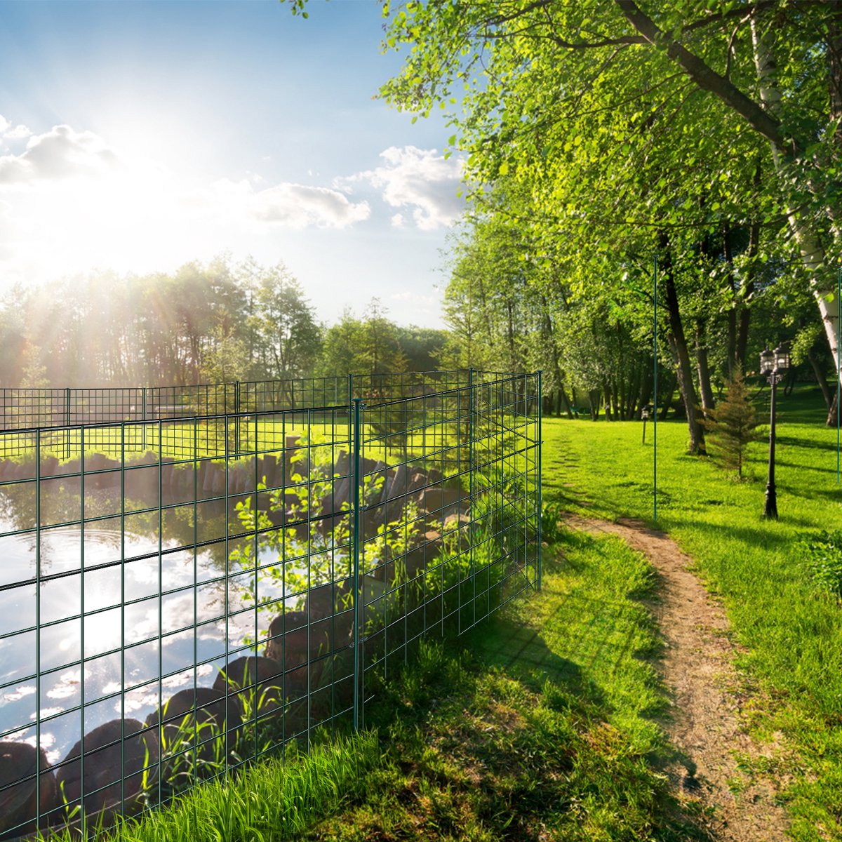 Schapenhek Vijverhekwerk Metalen Hek NIEUW 11-delig Hekwerk Metaal Tuinhek Tuinpoort GROEN Vakwerkhekwerk (Recht)