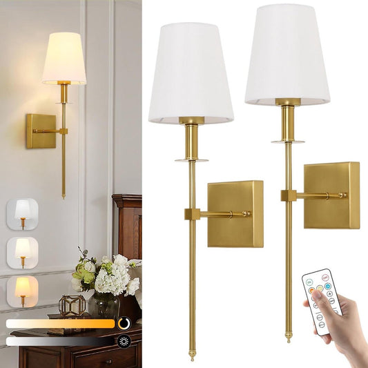 Indoor Wandlamp Draadloos Dimbaar USB Oplaadbaar Met Afstandsbediening - Wandverlichting Oplaadbaar Nachtlampje Slaapkamer Woonkamer Trap Hal - Goud - 2 Stuks