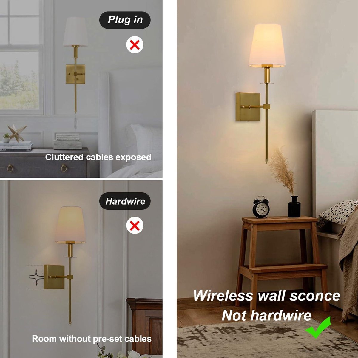 Indoor Wandlamp Draadloos Dimbaar USB Oplaadbaar Met Afstandsbediening - Wandverlichting Oplaadbaar Nachtlampje Slaapkamer Woonkamer Trap Hal - Goud - 2 Stuks