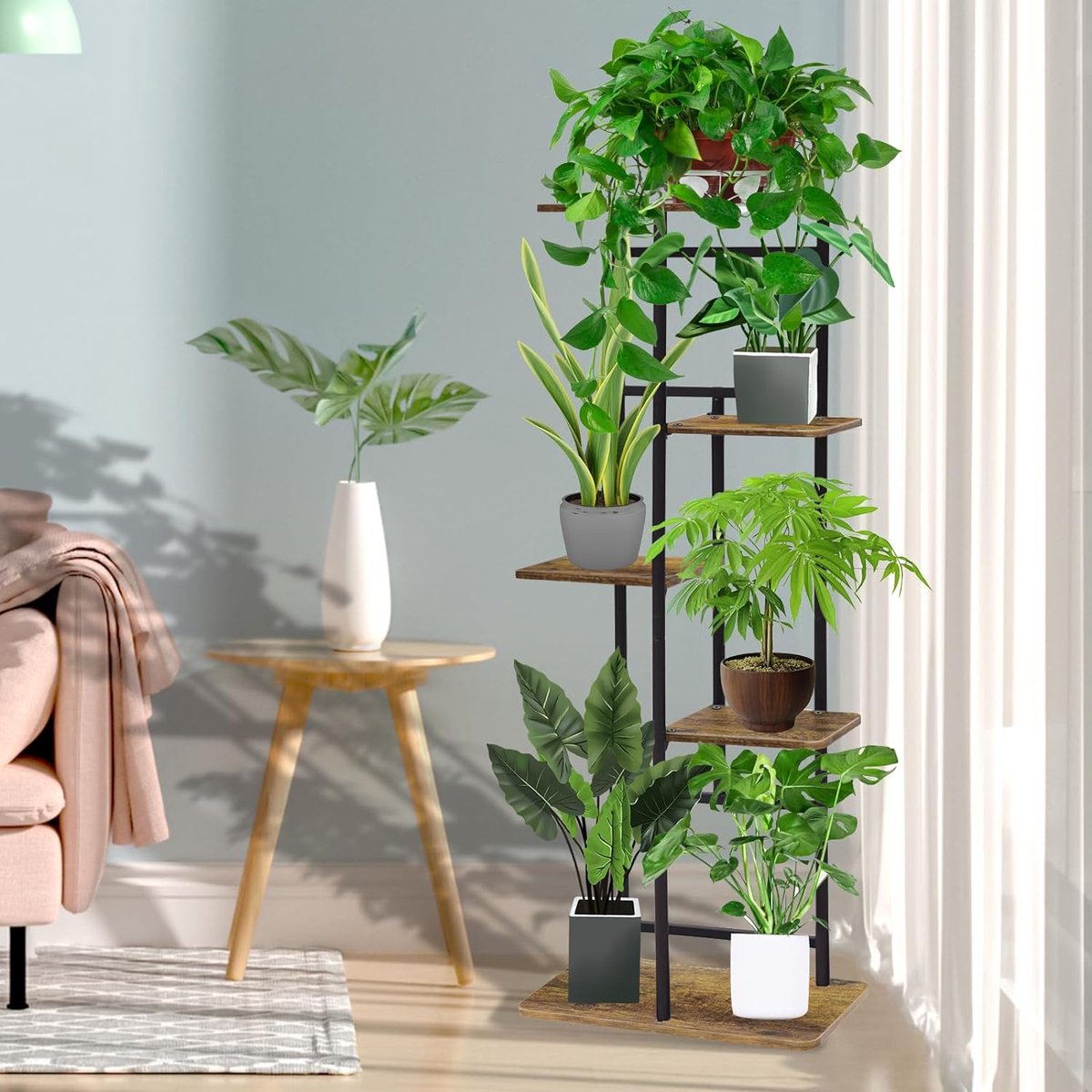 5-laags houten bloemenrek - plantenrek voor binnen en buiten - decoratie voor tuin, balkon