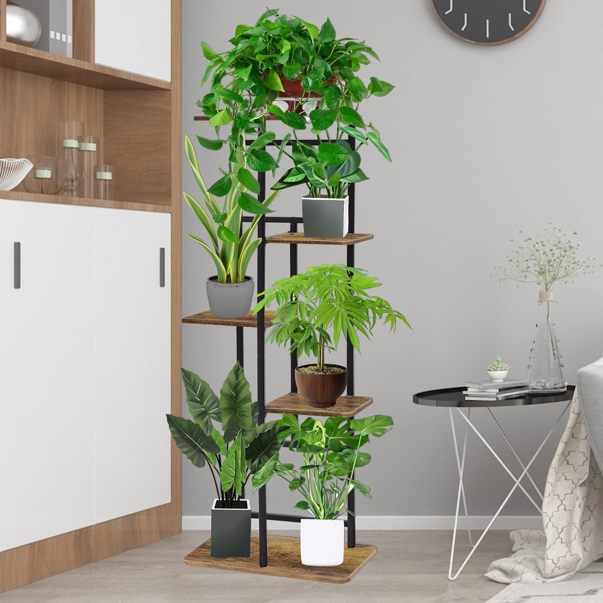5-laags houten bloemenrek - plantenrek voor binnen en buiten - decoratie voor tuin, balkon
