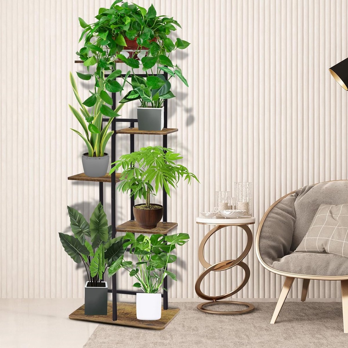5-laags houten bloemenrek - plantenrek voor binnen en buiten - decoratie voor tuin, balkon