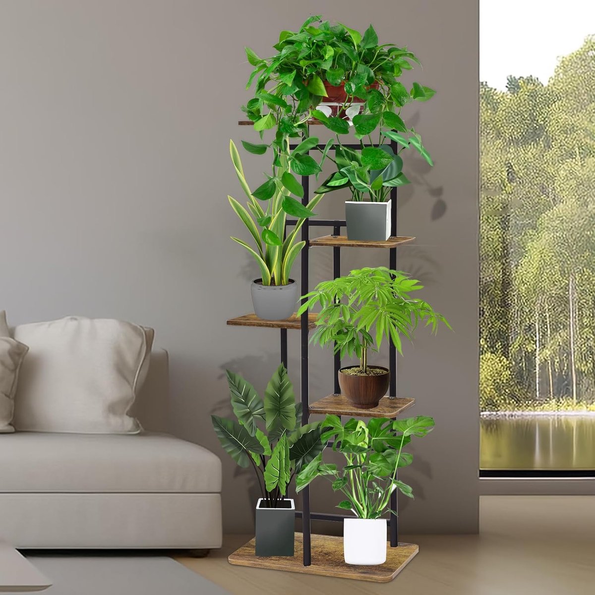 5-laags houten bloemenrek - plantenrek voor binnen en buiten - decoratie voor tuin, balkon