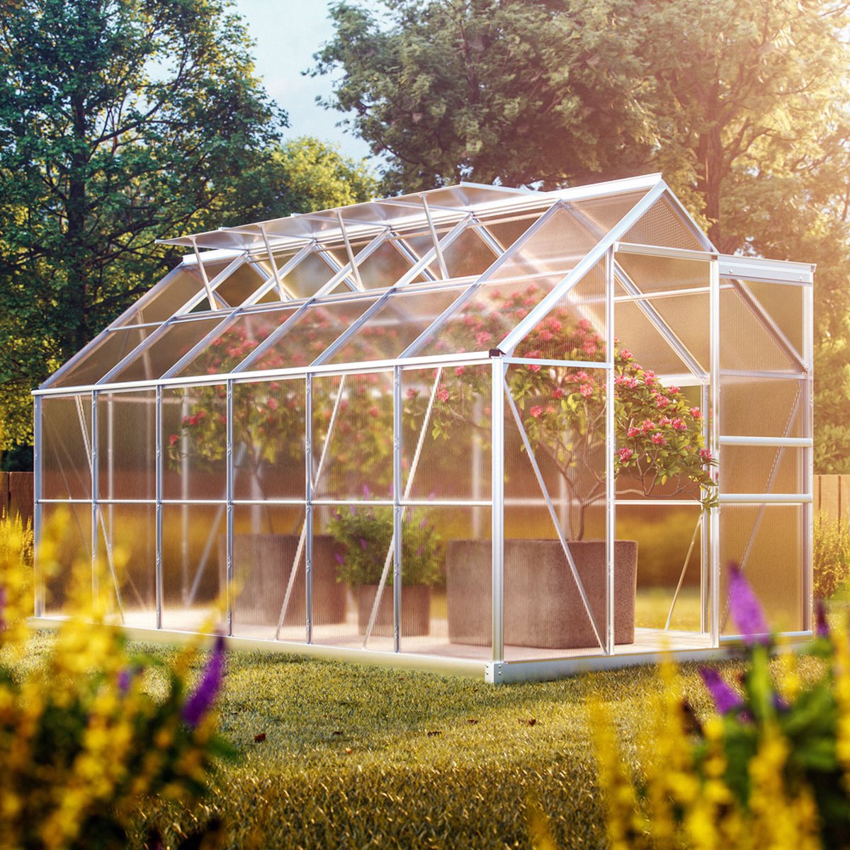 Tuinkas Aluminium - 7,2 m² 4 Dakramen Regengoot - 380x190cm