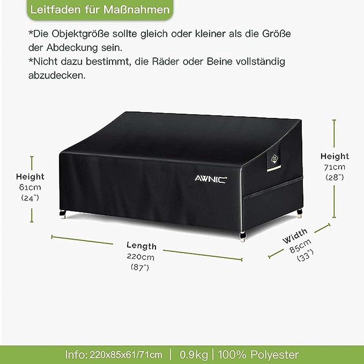 Bankhoes, loungebankhoes, afdekking voor 3-zits, waterdicht, loungebank, beschermhoes voor tuinbank, waterdicht, 420D polyester, 220 x 85 x 61/71 cm
