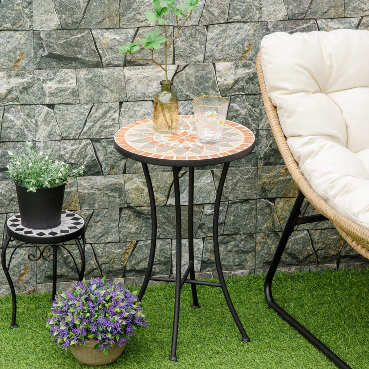 Tuintafel - Bijzettafel - Tuin - Plantentafel - Tafel - Ø35,5 cm