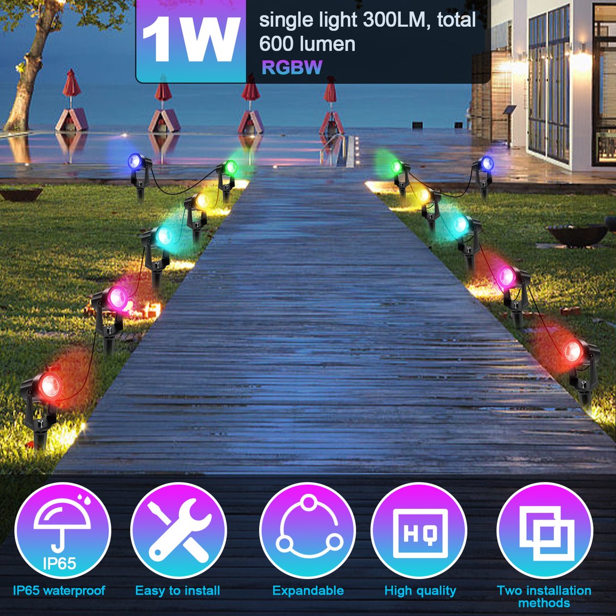 LED Tuinspot met Grondspies - RGB 6 Stuks met afstandsbediening - Tuinverlichting met Stekker 6 in 1 - Buitenverlichting Prikspots - Waterdicht IP65