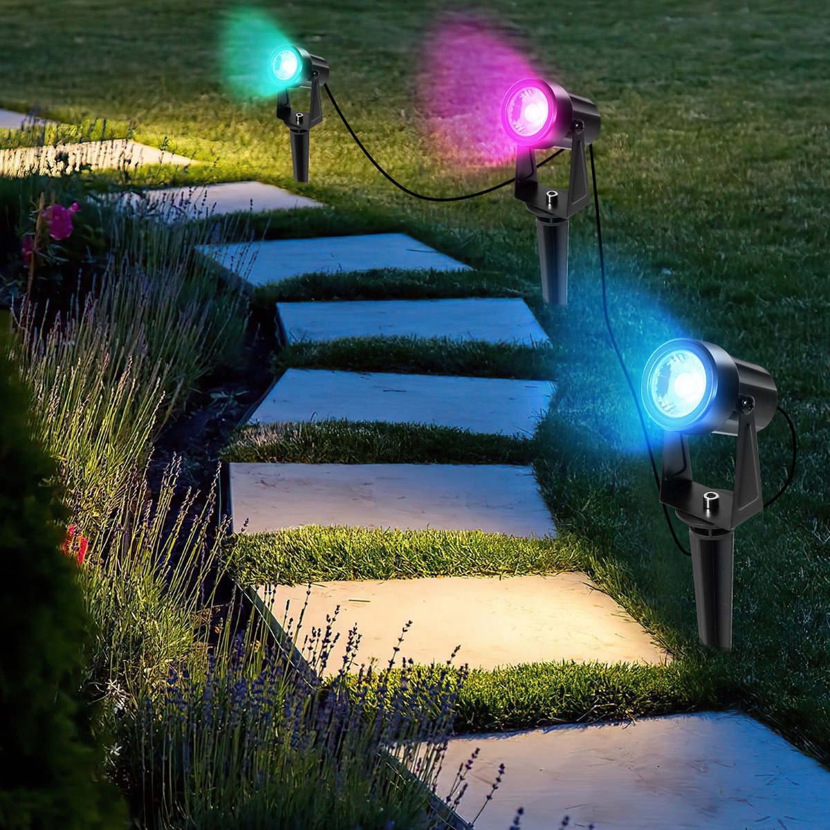 LED Tuinspot met Grondspies - RGB 6 Stuks met afstandsbediening - Tuinverlichting met Stekker 6 in 1 - Buitenverlichting Prikspots - Waterdicht IP65