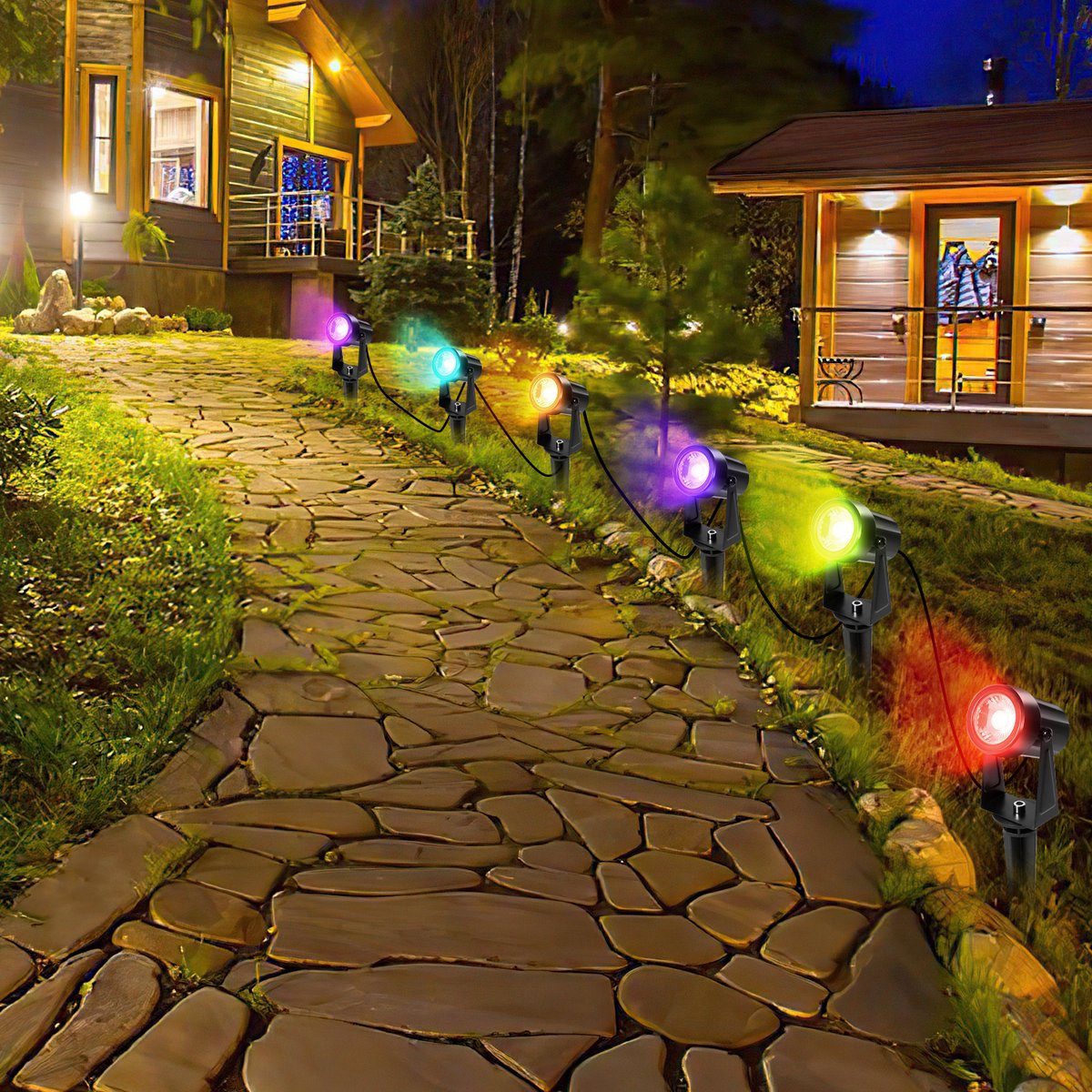 LED Tuinspot met Grondspies - RGB 6 Stuks met afstandsbediening - Tuinverlichting met Stekker 6 in 1 - Buitenverlichting Prikspots - Waterdicht IP65