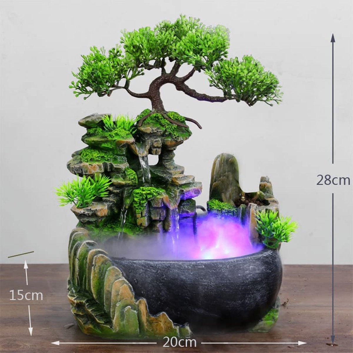 Kamefontein humidifier met led - Waterfontein 20x15x28 cm Binnenfontein waterornament voor binnen - vissenkom ornament - nano mini aquarium luchtbevochtiger