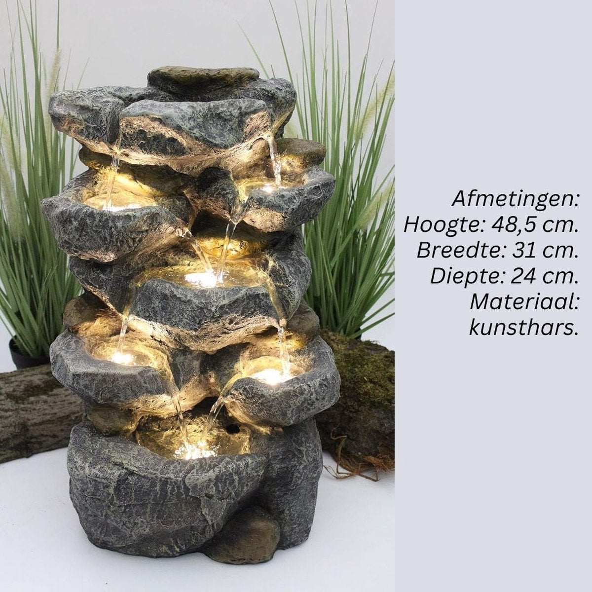 Waterornamenten Voor Buiten – Waterval – Waterfontein Met Verlichting - Water Fontein Tuin – Tuindecoratie Voor Binnen En Buiten - Vogelbad - 24 x 31 x 48.5 cm