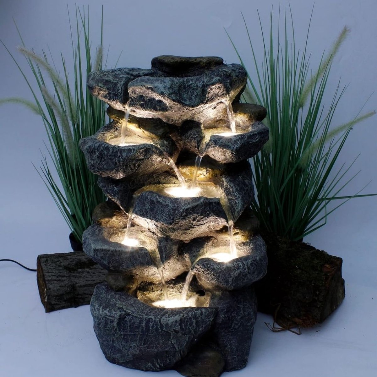 Waterornamenten Voor Buiten – Waterval – Waterfontein Met Verlichting - Water Fontein Tuin – Tuindecoratie Voor Binnen En Buiten - Vogelbad - 24 x 31 x 48.5 cm