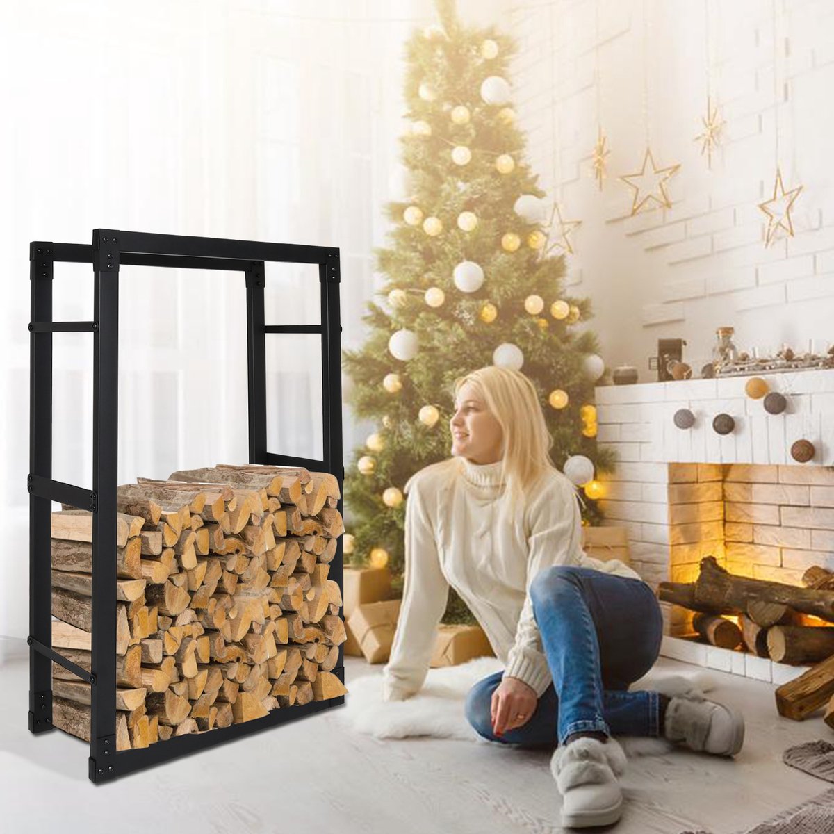 Brandhoutrek houtopslag zwart Metaal Houtopslag 150x60x25cm