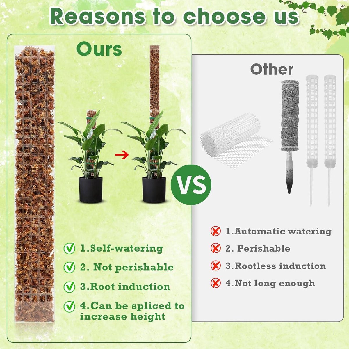 Climbing aid Monstera - 4 pieces - 61 cm - Moss stick plants - Moss sticks set - Houseplant moss pole - Plastic - DIY - White