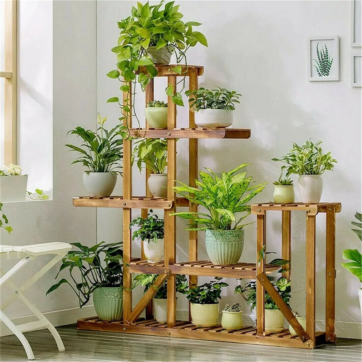 Plantentribune - 6-laags - Hout - Plant - Bloemen - Plantenrek voor binnen en buiten - 95cm x 96cm x 25 cm