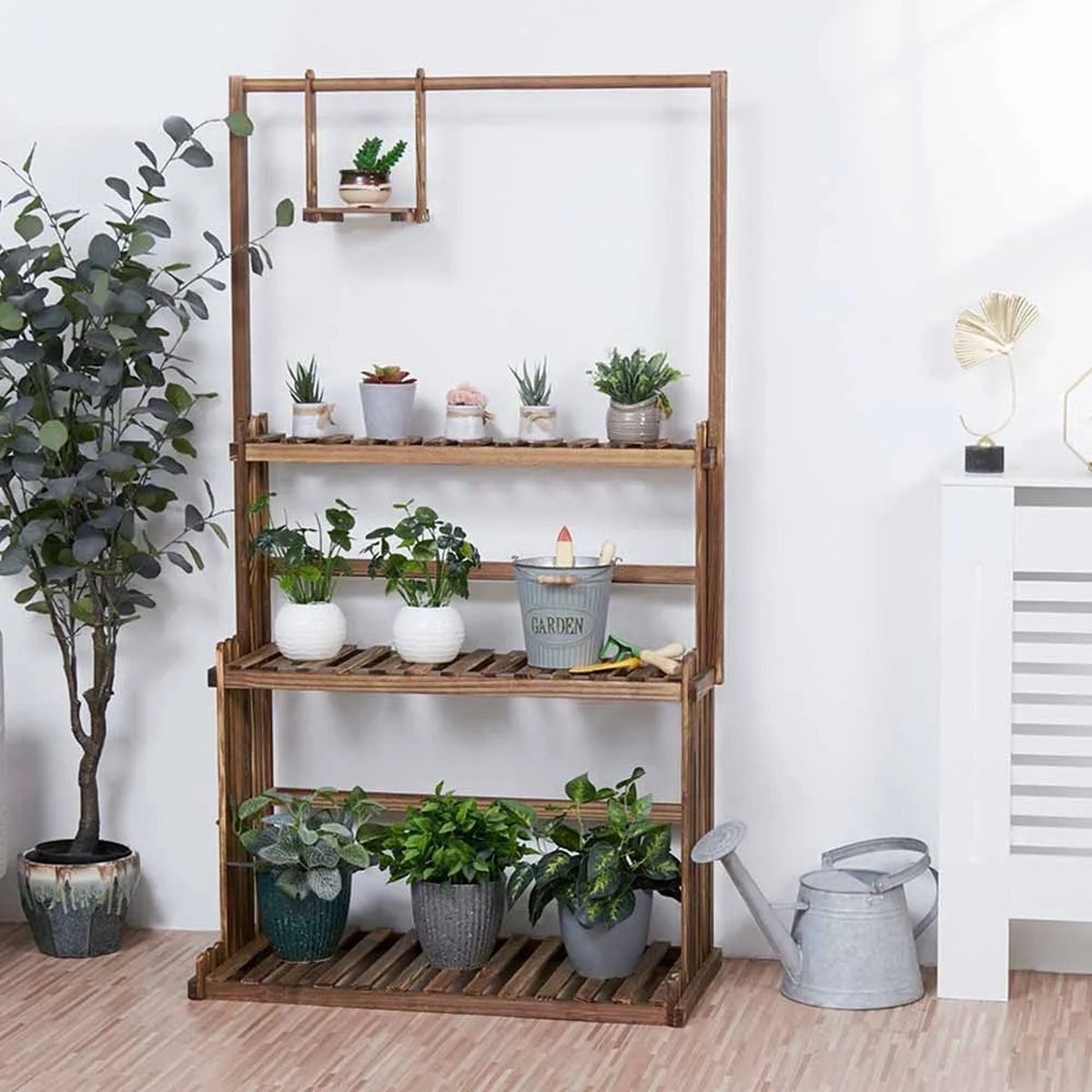 Gelaagde plantenstandaard - Plantenrek - Bloempotrek - Planten etagère - 3 laags - Hout - 145cm hoog