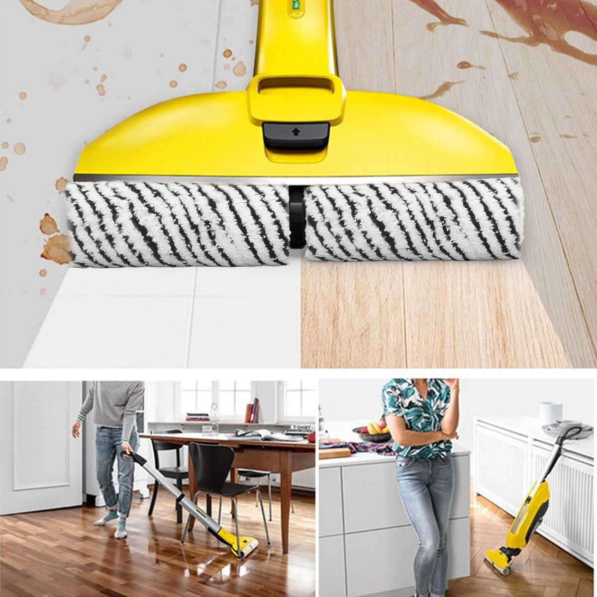 Microvezel Roller Borstel Set - Harde Vloer Reiniger - Roller Vervanging - Microfiber - Wasbaar - Nat Droog Gebruik - Karcher FC3 FC3D FC5 FC5D FC7 (zwart) - 2 Stuks