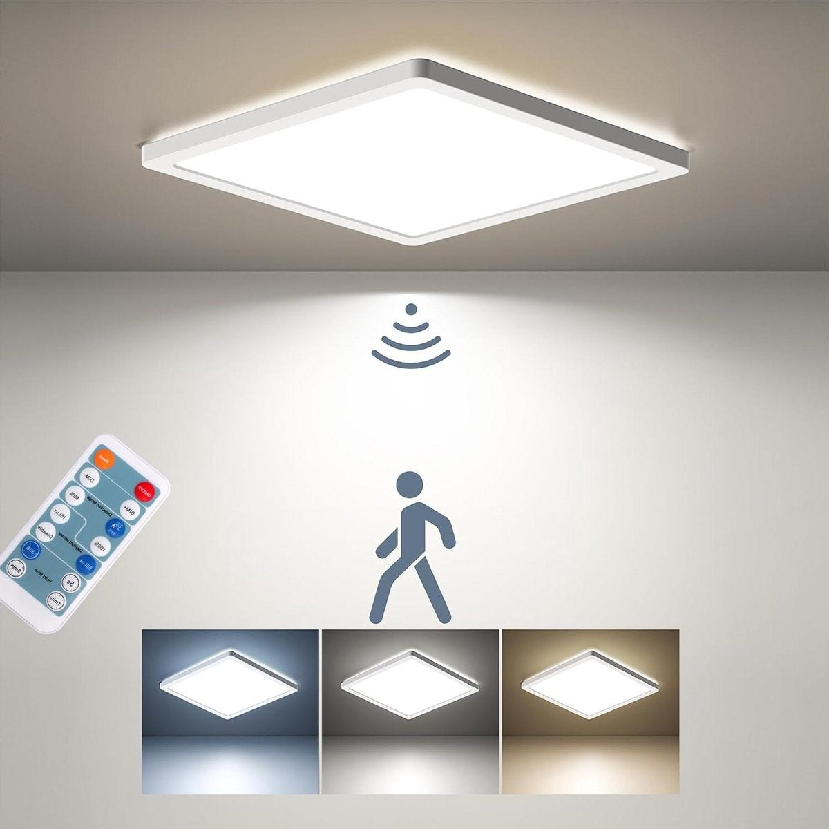 Plafondlamp met radarbewegingsmelder - 18W - Afstandsbediening - Bewegingssensor - Badkamer - Hal - Trap - Toilet - Garage - Kelder - Balkon - 22cm