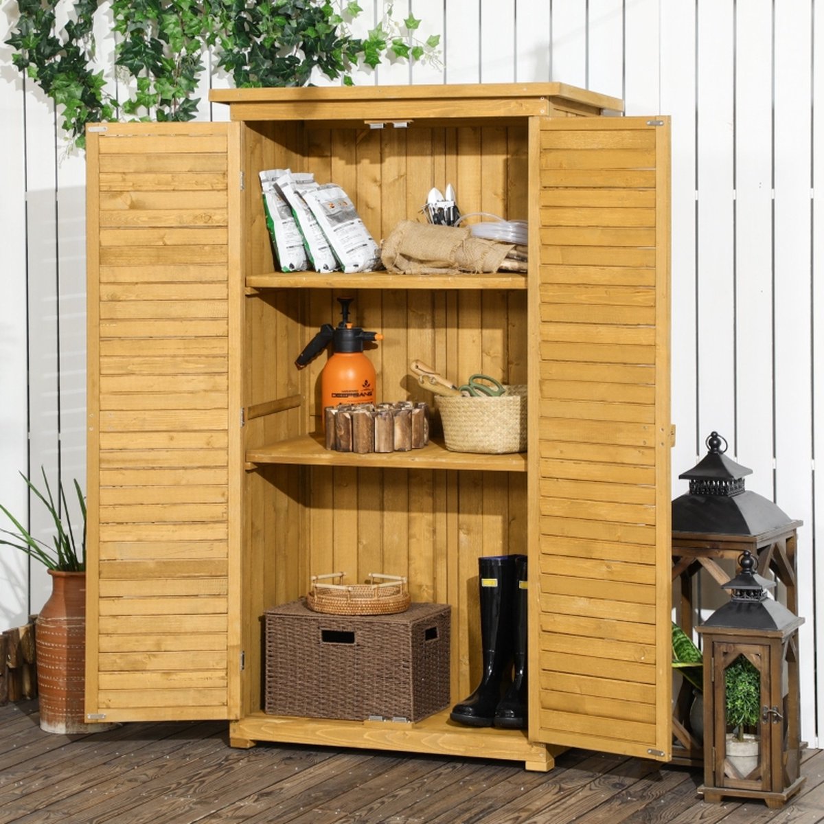 Tuinkast hout - Tuinkast - Opbergkasten met deuren - Tuinhuis - Tuinschuur - Schuur voor gereedschap - 87 cm x 46,5 cm x 160 cm
