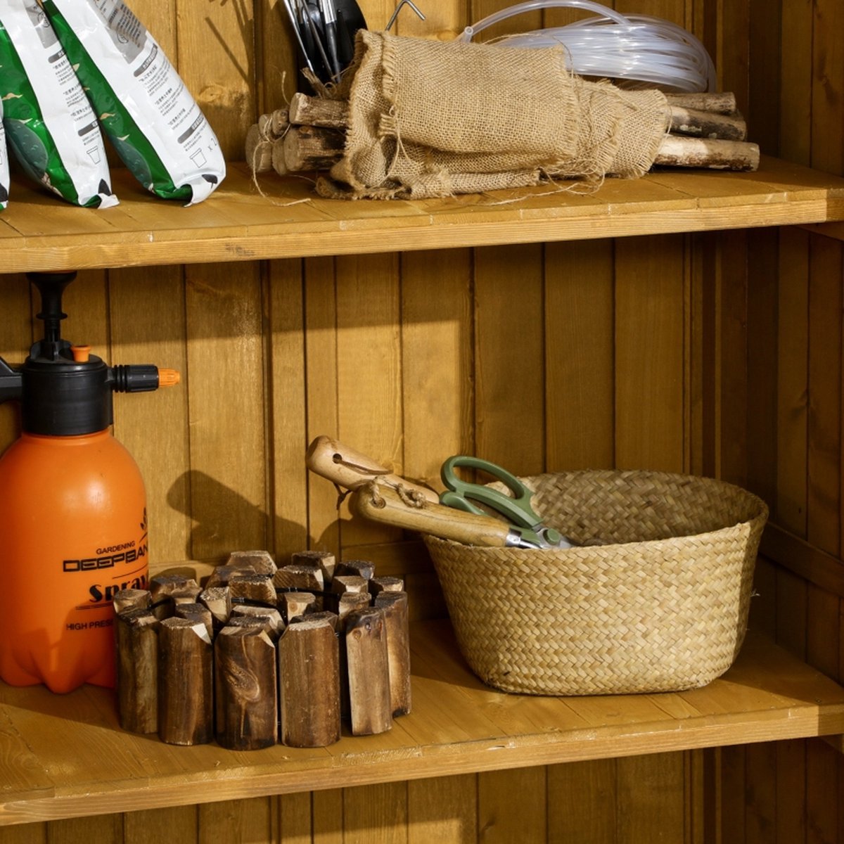 Tuinkast hout - Tuinkast - Opbergkasten met deuren - Tuinhuis - Tuinschuur - Schuur voor gereedschap - 87 cm x 46,5 cm x 160 cm