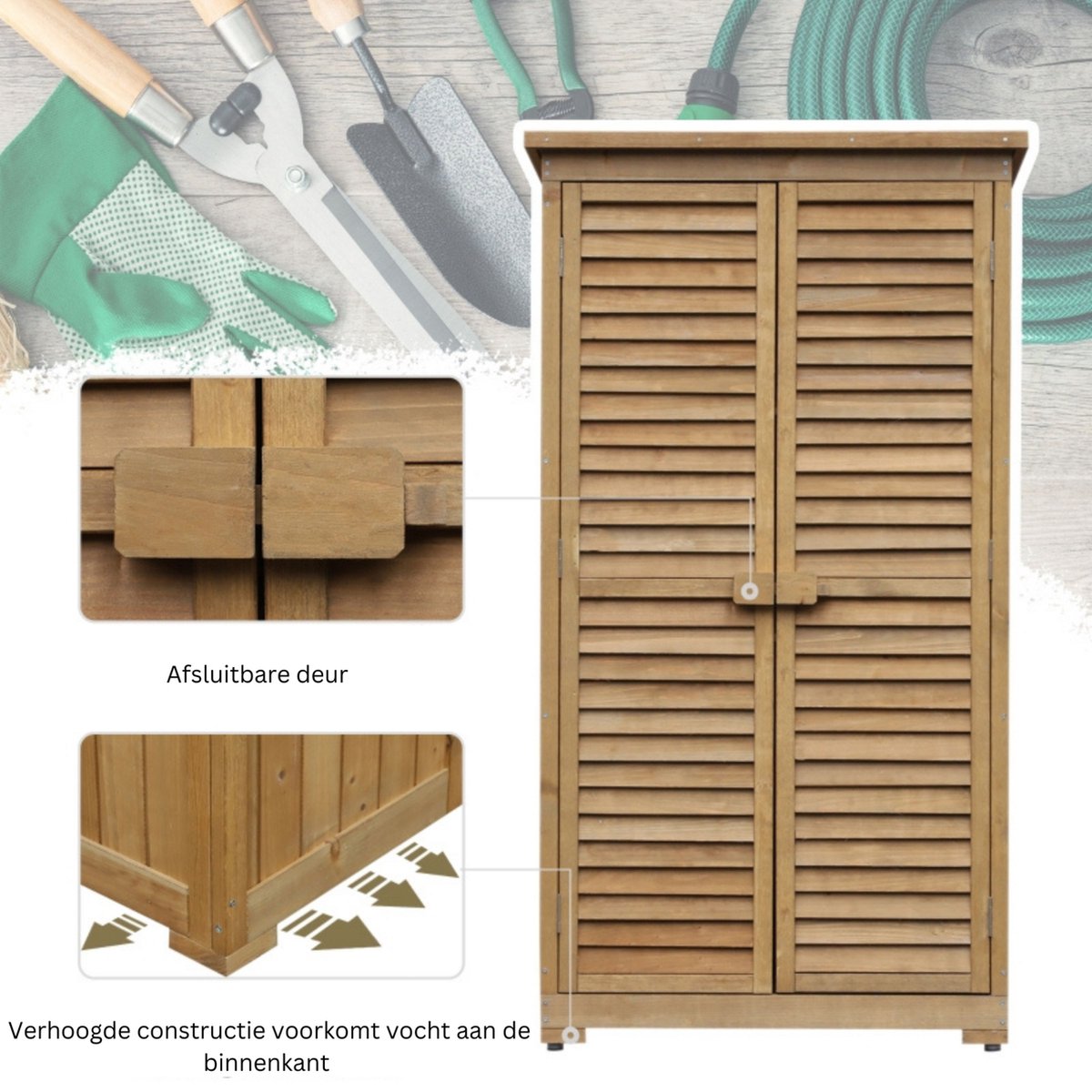 Tuinkast hout - Tuinkast - Opbergkasten met deuren - Tuinhuis - Tuinschuur - Schuur voor gereedschap - 87 cm x 46,5 cm x 160 cm