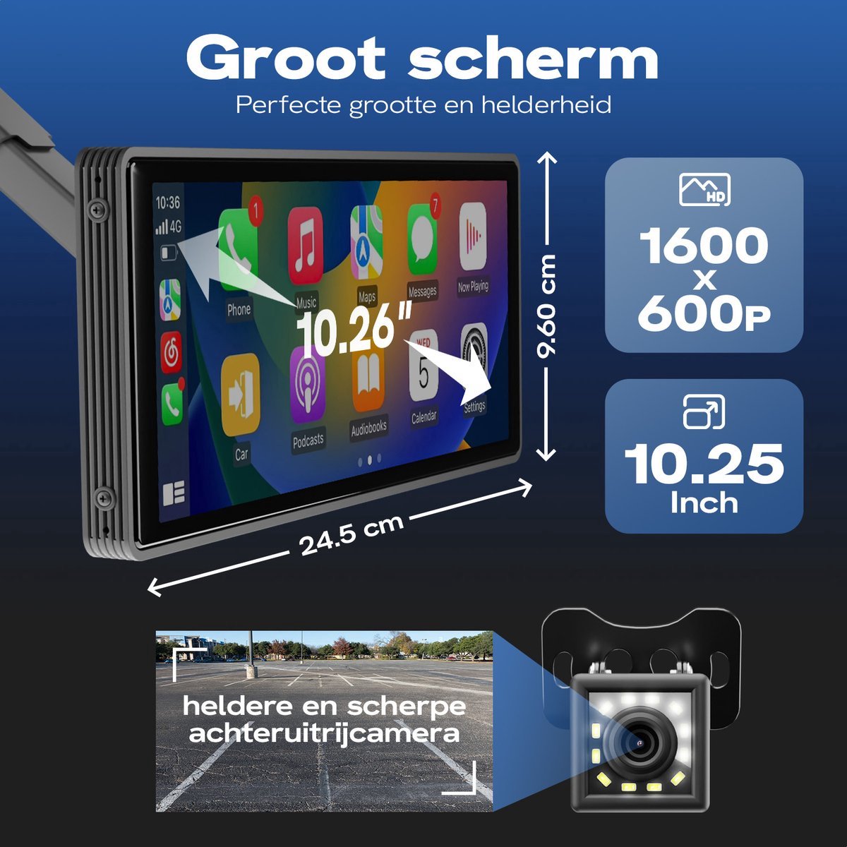 Carplay - Carplay Scherm - Apple Carplay - Android Auto - Touchscreen - Inclusief Achteruitrijcamera - 10 Inch - Zwart