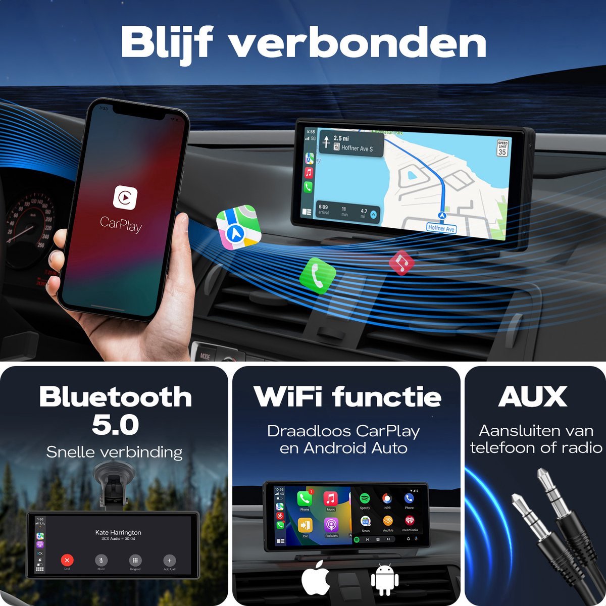 Carplay - Carplay Scherm - Apple Carplay - Android Auto - Touchscreen - Inclusief Achteruitrijcamera - 10 Inch - Zwart