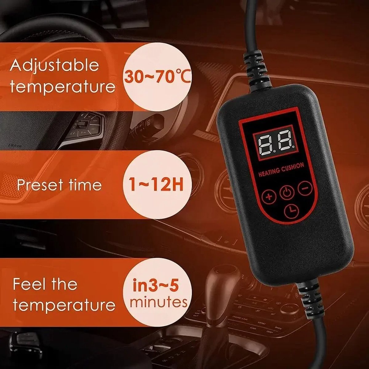 vanBoni Autostoelverwarming - Autostoel Verwarming Kussen - Elektrische Auto Accessoires Verwarming - Instelbare Temperatuur - Oververhittingsbeveiliging - 12V