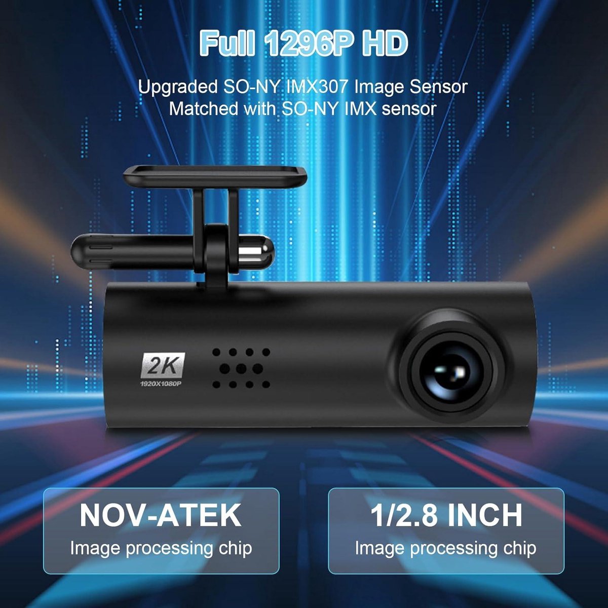 Auto achter Dashcam, 2K + 1296P WiFi, 64G SD-kaart, 170Â° groothoek, loopopname, nachtzicht, parkeermodus Dashcam voor auto