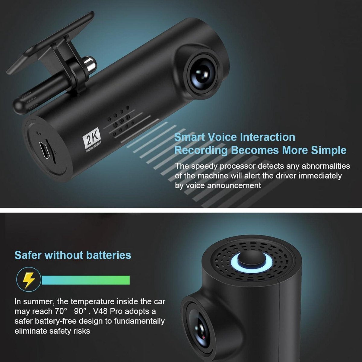 Auto achter Dashcam, 2K + 1296P WiFi, 64G SD-kaart, 170Â° groothoek, loopopname, nachtzicht, parkeermodus Dashcam voor auto