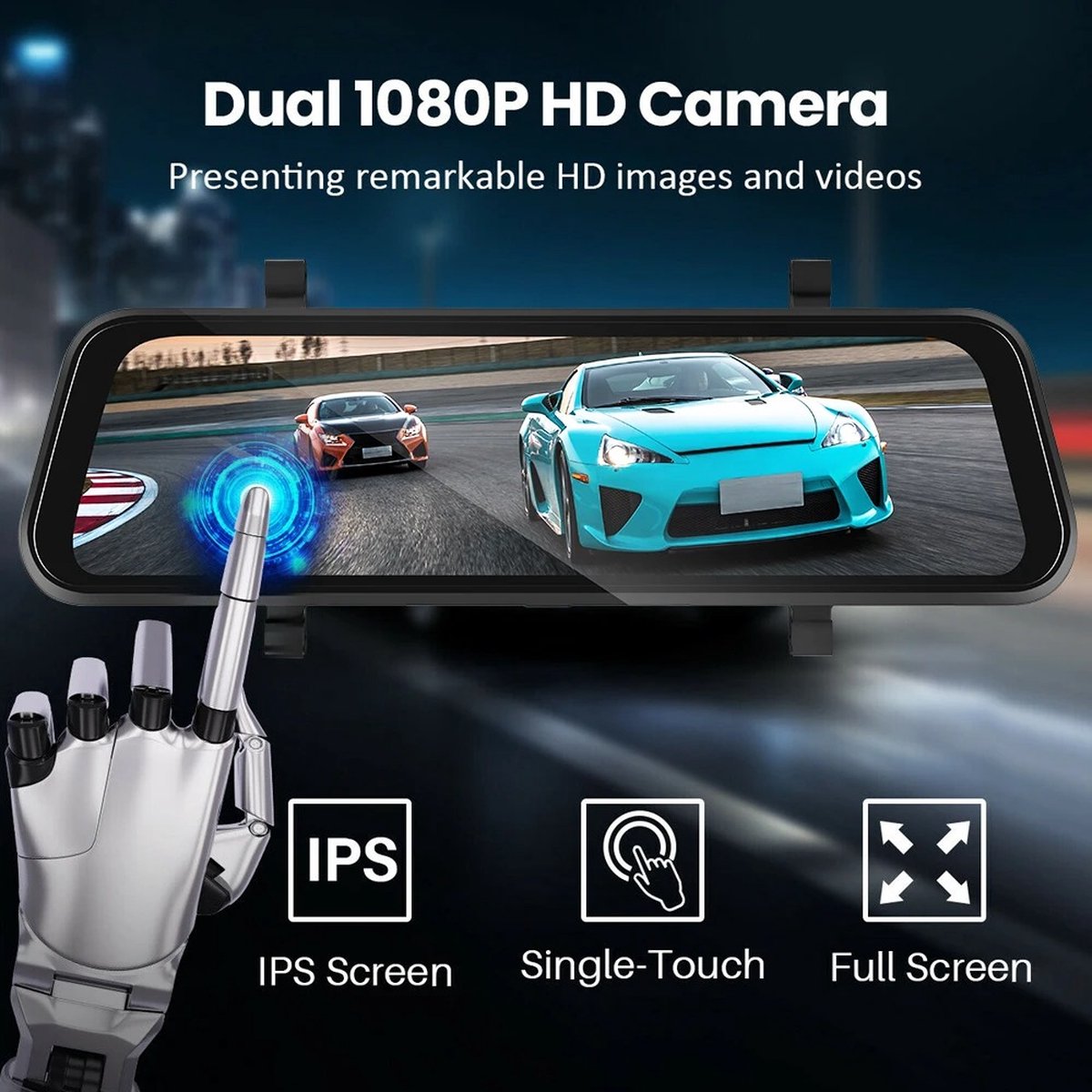 Nique Dashcam voor auto - 4K Carplay - Android Auto - Voor- en achtercamera - Navigatie - Spiegel - Zwart