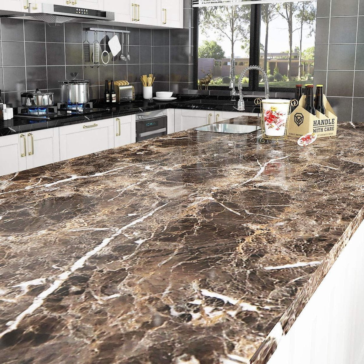 5 meter x 60 cm breed marmer plakfolie - meubelfolie voor keukenwerkblad en tafel - zelfklevende decoratiefolie