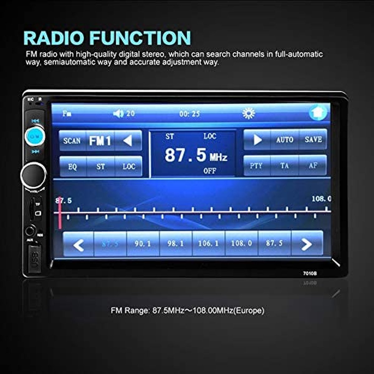 Bluetooth 2-Din Autoradio - 7010B - 17,8 cm - Capacitief Touchscreen Spiegel - Link voor iOS/Android - Telefoon FM-Ontvanger - MP5 Auto Speler USB SD AUX-in