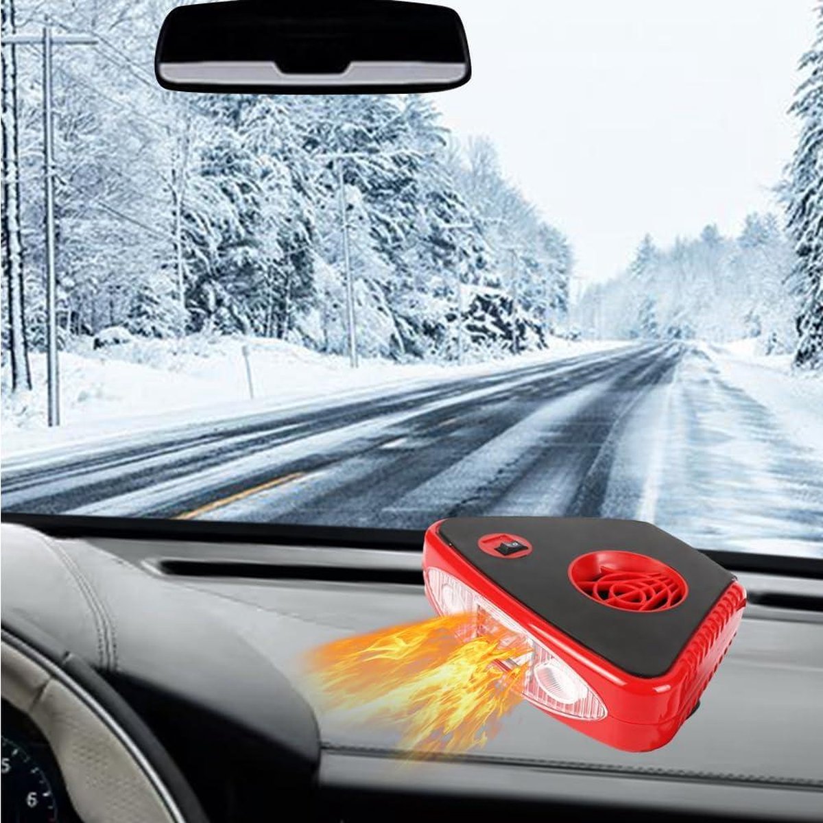Auto Verwarming Elektrische Kachel Ventilator - Riloer 150 W 12 V - Voorruit Ontdooier met Opvouwbaar Handvat en LED Zaklamp. Autokachel 12 volt verwarming