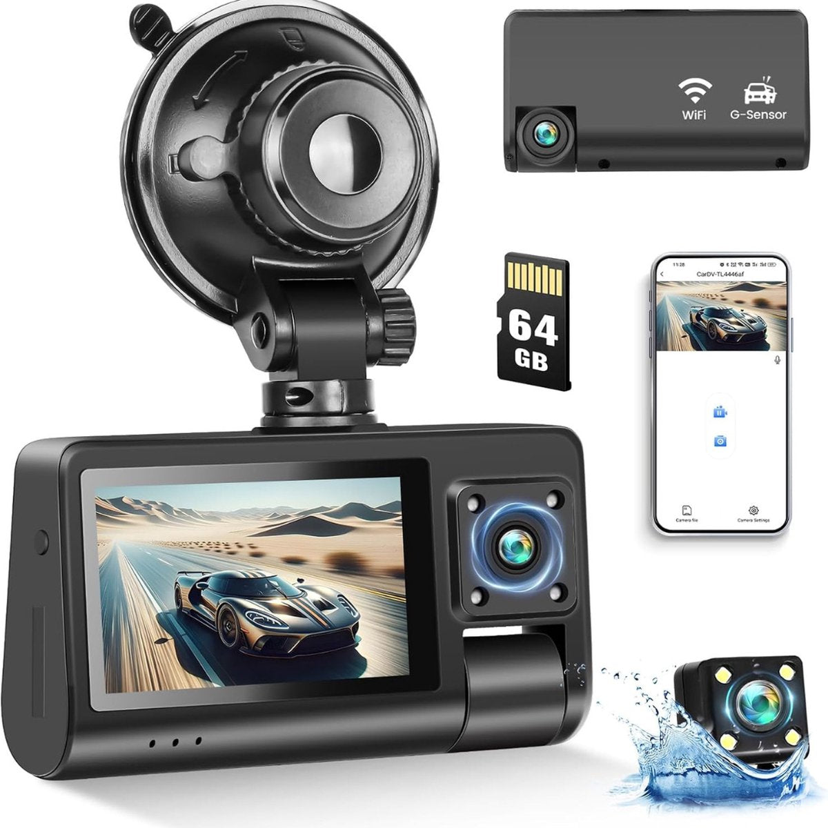 Dashcam - Beveiliging - Universele Pasvorm - Met Achteruitrijcamera - Monitor - Autocamera
