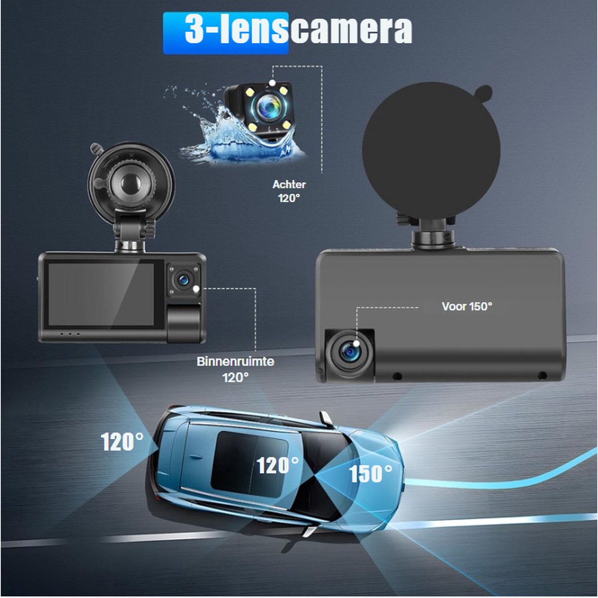 Dashcam - Beveiliging - Universele Pasvorm - Met Achteruitrijcamera - Monitor - Autocamera