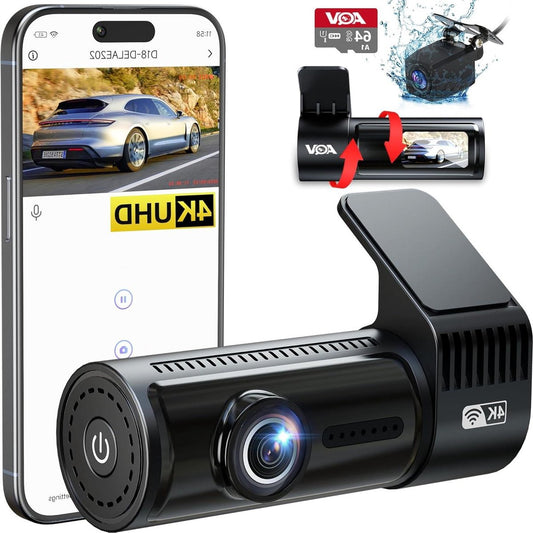 4K wifi dashcam voor achter in de auto + 64 GB SD-kaart - lusopname G-sensor - app-bediening - super nachtzicht - 170 graden + 140 graden groothoek - parkeerbewaking - veiligere rijervaring Dashcam voor de auto