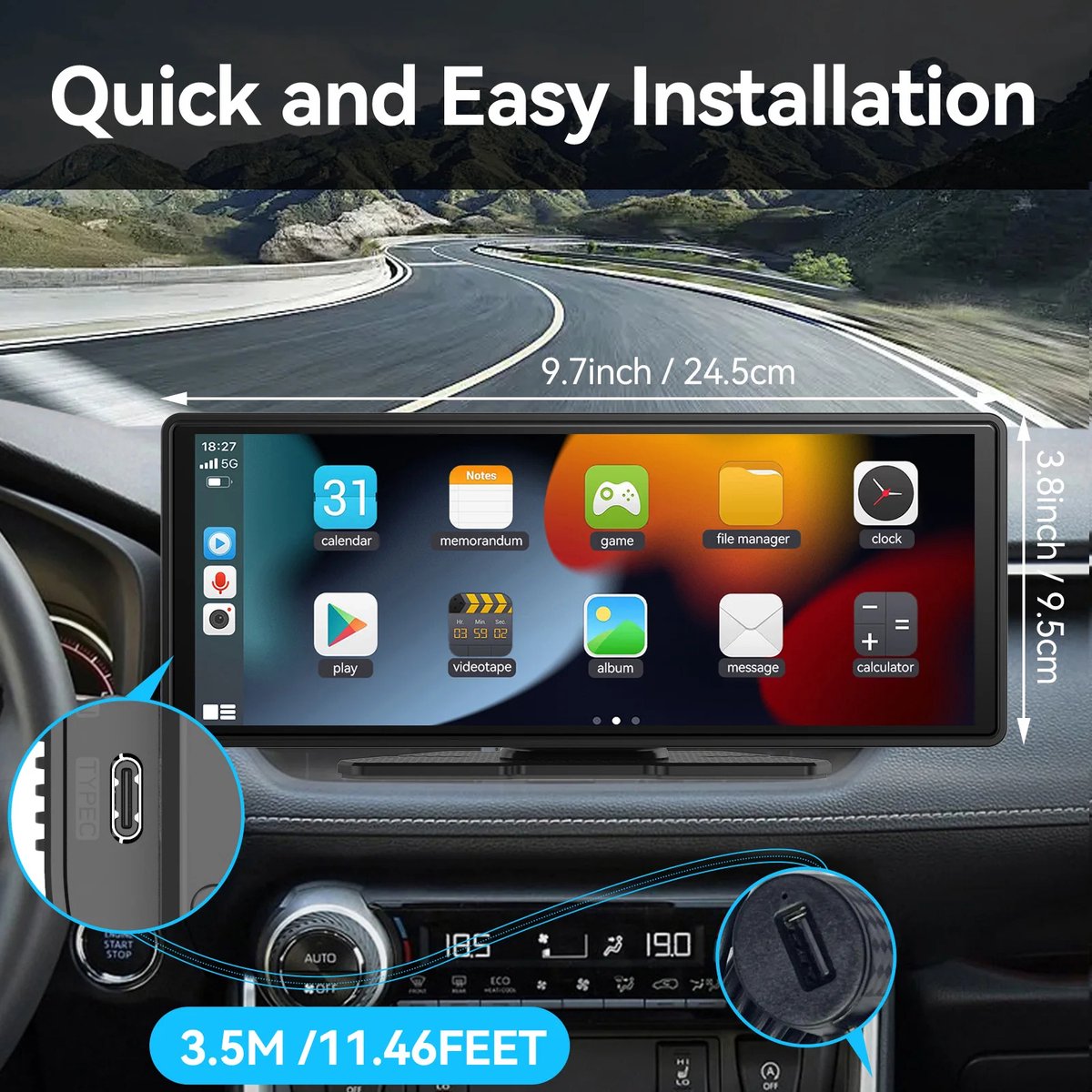 Carplay - Carplay Scherm - Autoradio - Carplay Apple & Android - Carplay Draadloos - Multimedia Speler - Touchscreen - Universeel - 10.26 Inch - Zwart