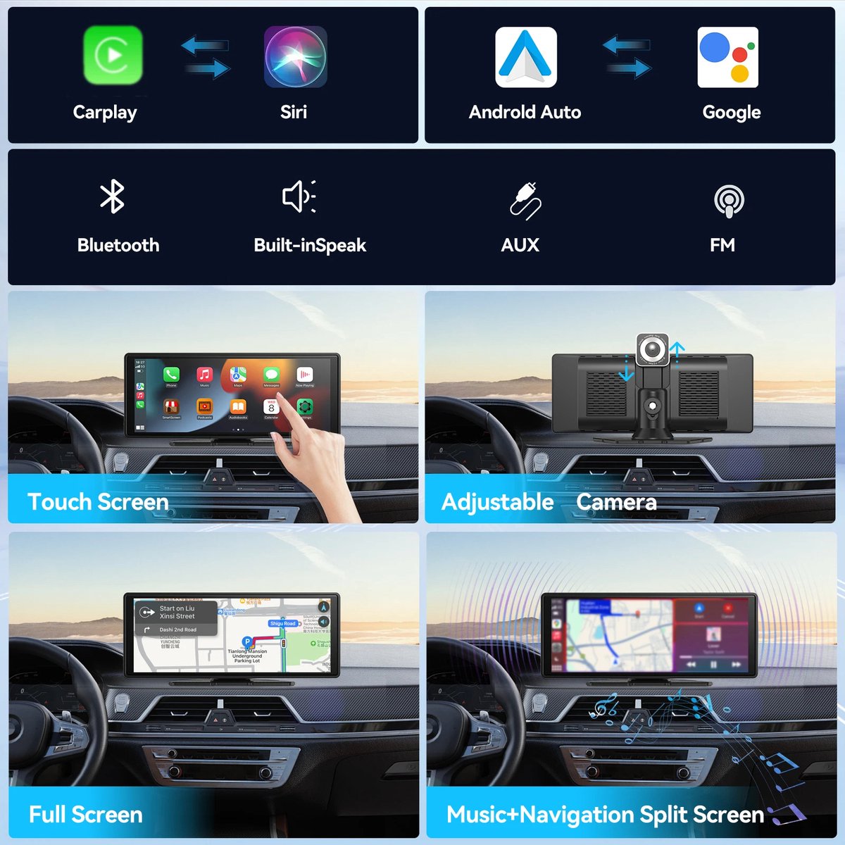 Carplay - Carplay Scherm - Autoradio - Carplay Apple & Android - Carplay Draadloos - Multimedia Speler - Touchscreen - Universeel - 10.26 Inch - Zwart