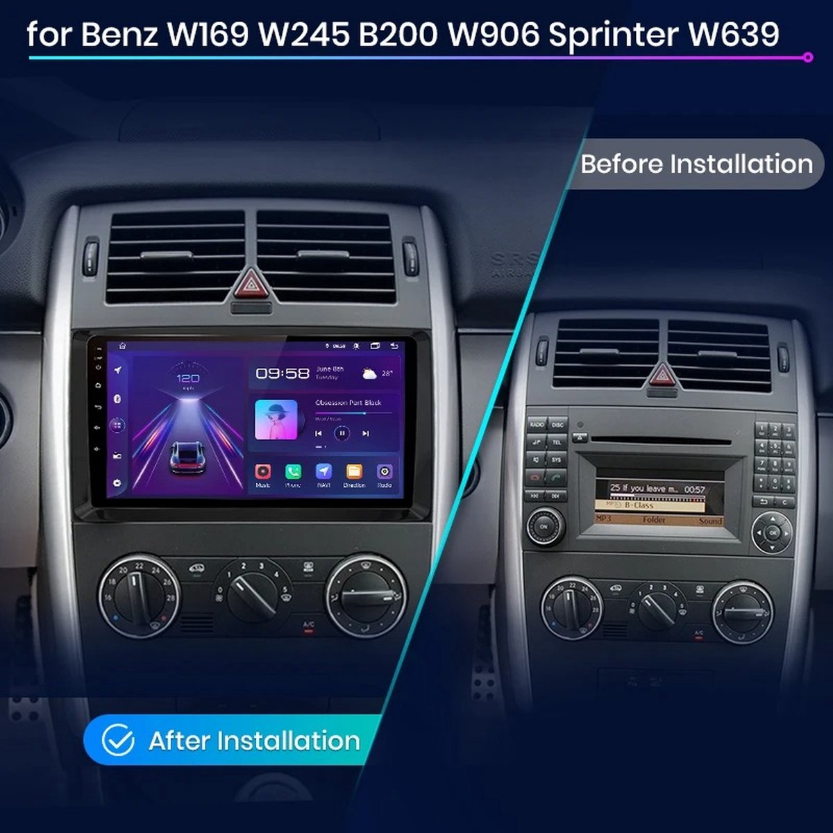 Autoradio - Android Carplay - Bluetooth Radio - Mercedes Benz W169 W245 B200 W906 Sprinter W639 Vito