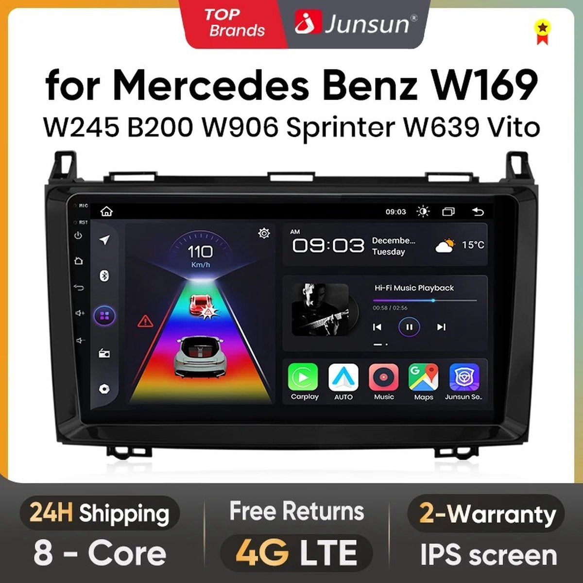 Autoradio - Android Carplay - Bluetooth Radio - Mercedes Benz W169 W245 B200 W906 Sprinter W639 Vito